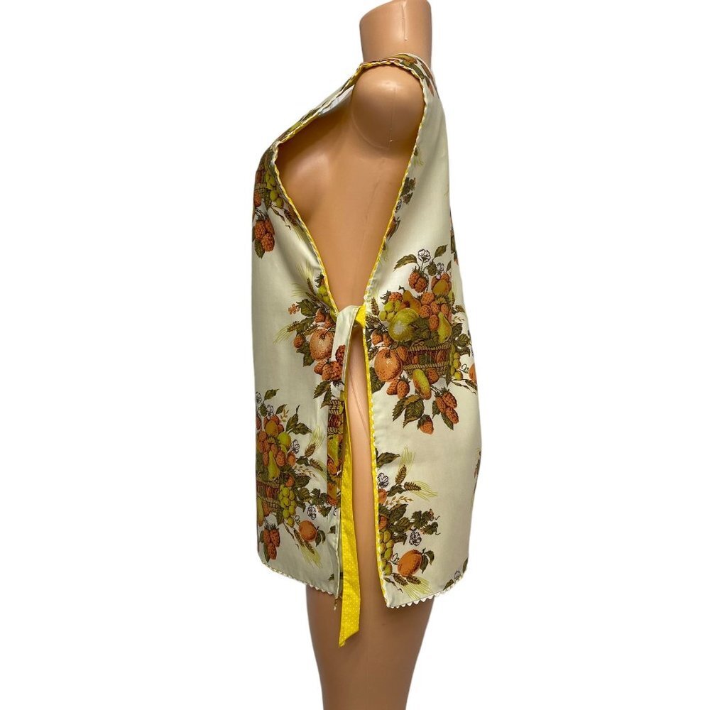 Women Yellow Orange Reversible Bib Apron Fruit Floral Pattern Vintage Autumn - Picture 6 of 14